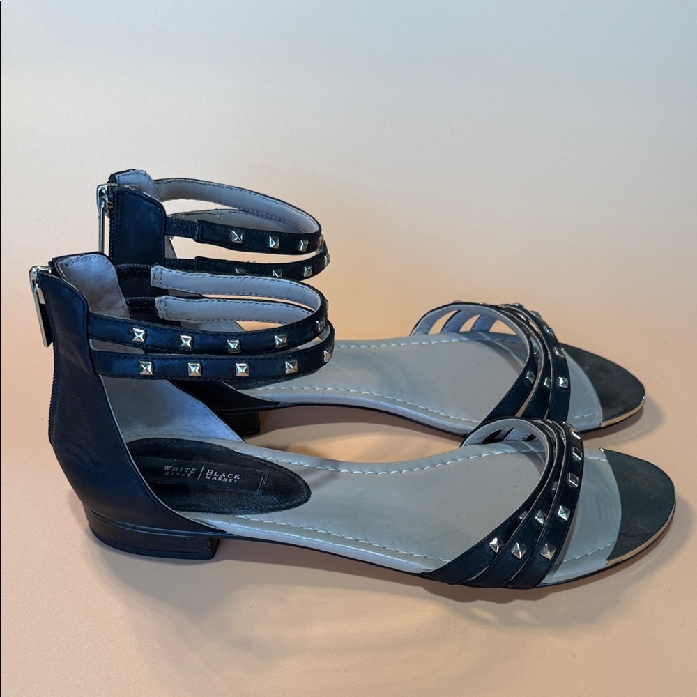 White House Black Market Black Studded Ankle-Strap Heels - Picture 5 of 7